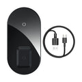 Baseus minimalist 2-in-1 wireless charger for phones and pods in black, transparent, or white