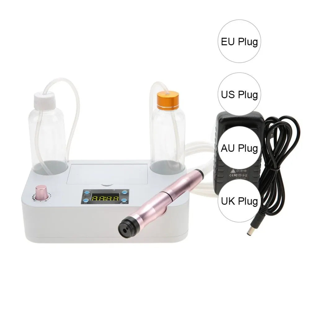 Portable oxygen spray water injection hydro jet machine for facial blackhead removal and skin rejuvenation with two bottles and crystal heads