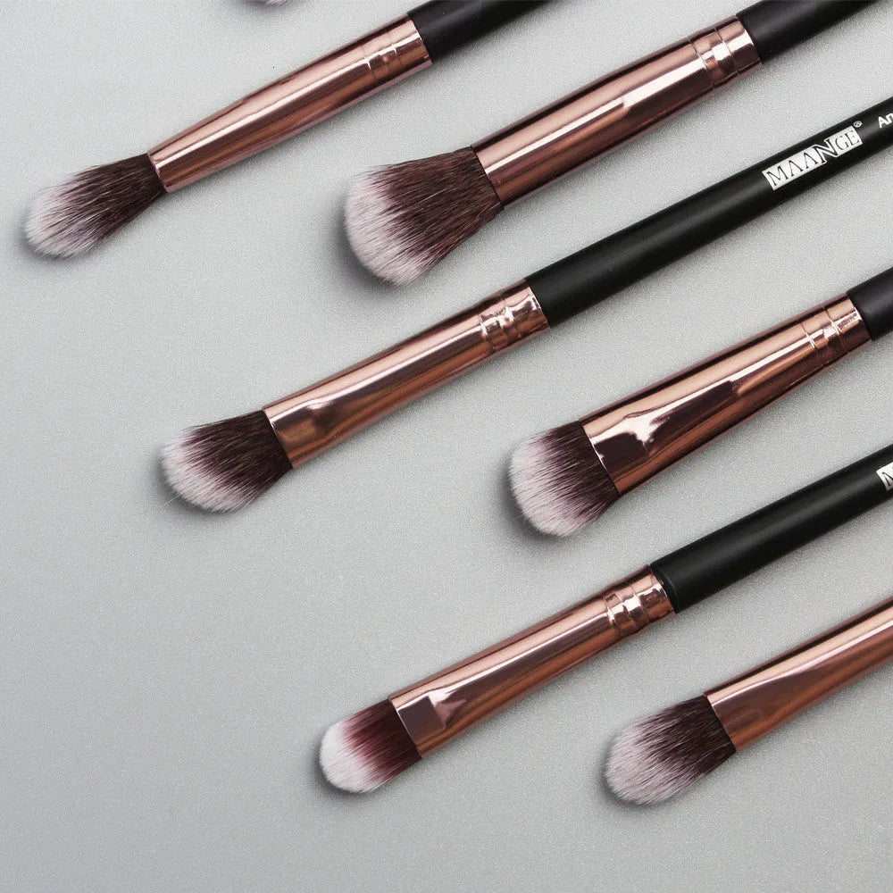 13 piece eye makeup brush set with nylon bristles and plastic handles in pink rose gold finish