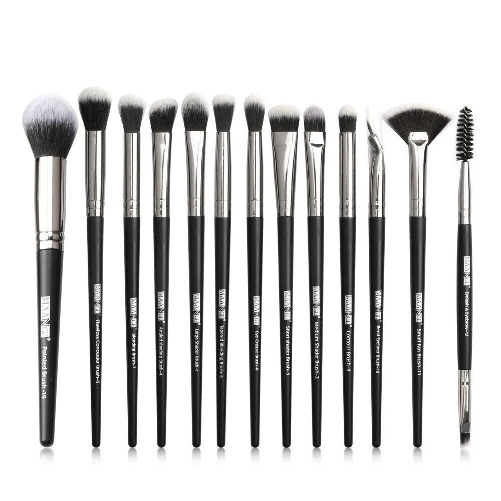 13 piece eye makeup brush set with nylon bristles and plastic handles in pink rose gold finish