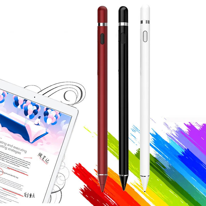 Universal capacitive stylus pen with metal cap compatible with Apple iPad and Android tablets in black