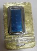 Double ring folding mobile phone holder with square ring buckle in electroplated black finish on a desktop