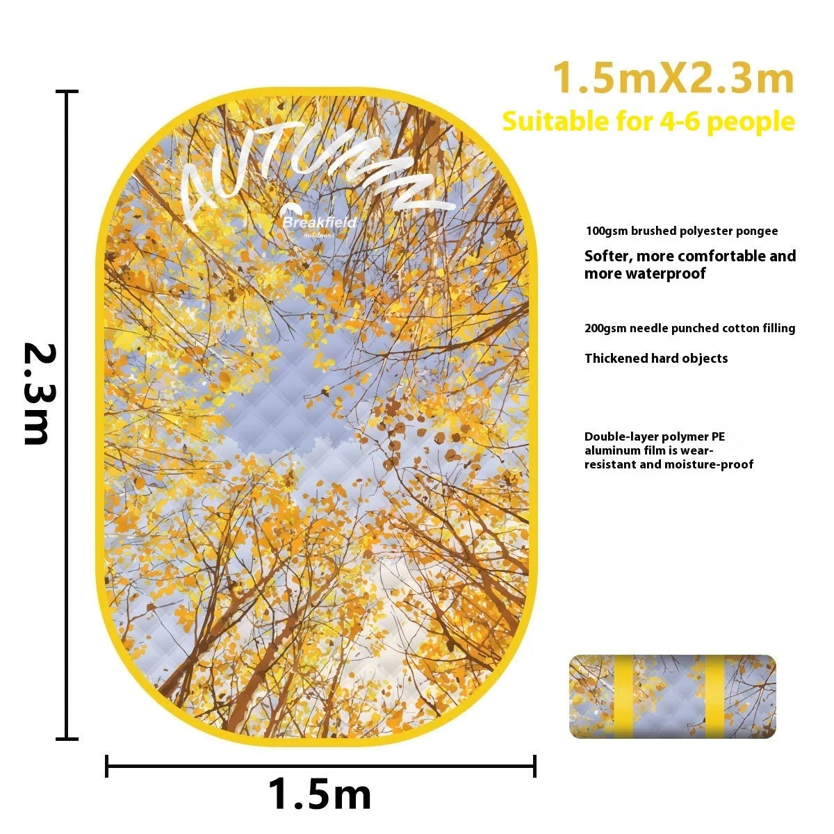 Waterproof picnic mat in Four Seasons colour with brushed fabric texture for outdoor use