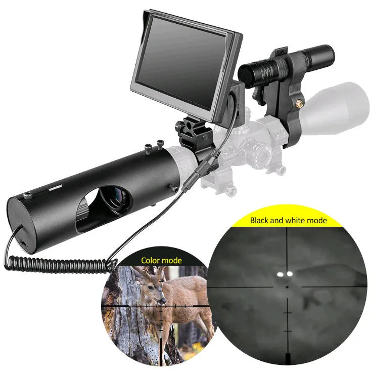 Black digital night vision goggles with 5-inch LCD display and infrared transmitter