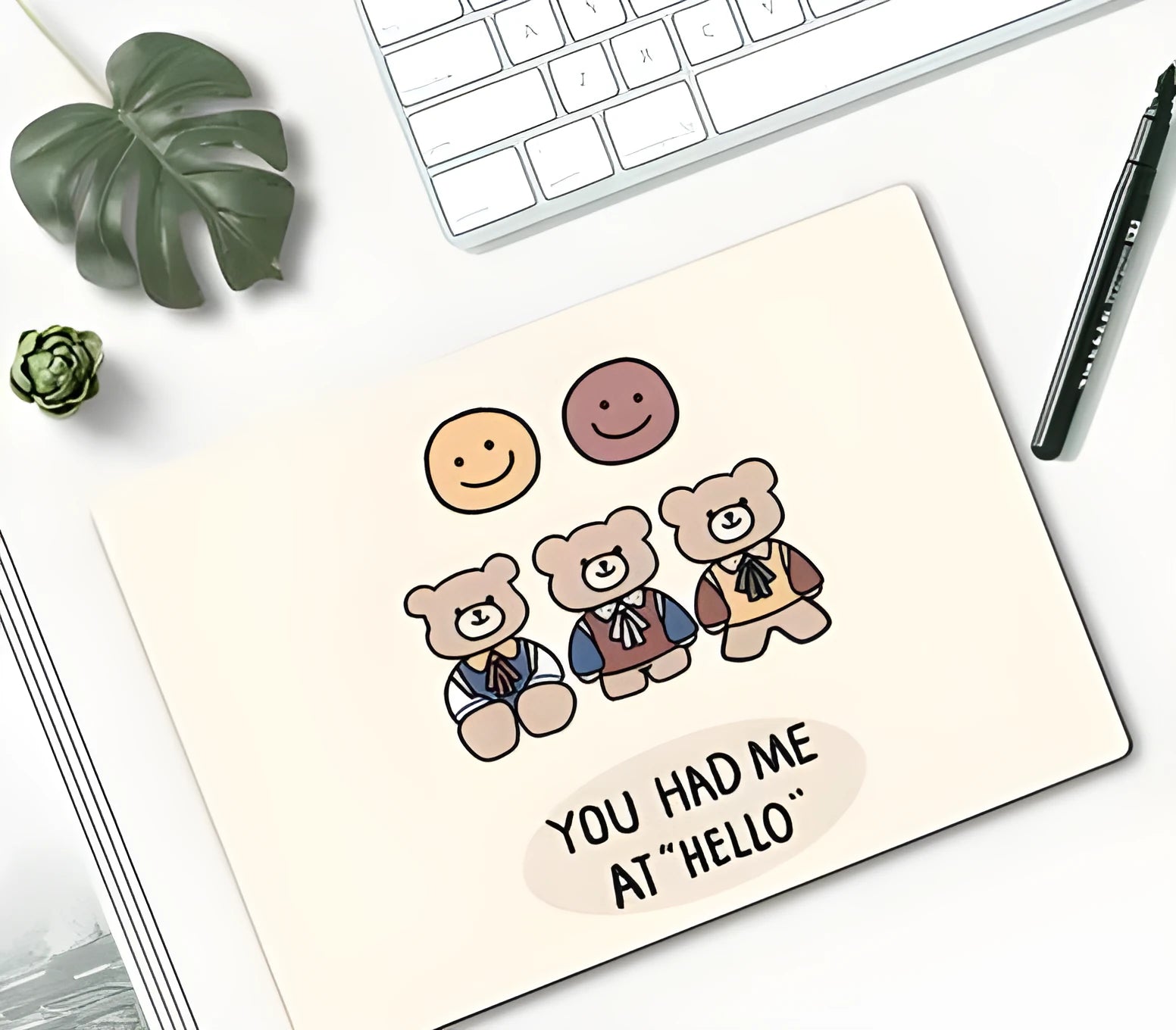 Cartoon mouse pad with rubber base measuring 260x210mm showing character design