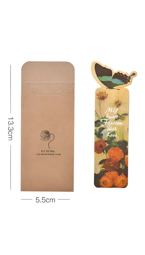 Butterfly design paper bookmark measuring 13.5 by 5.5 centimetres