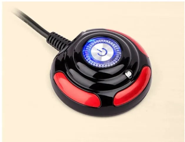Black and red desktop computer switch with on/off button, reset button and 1.6m cable
