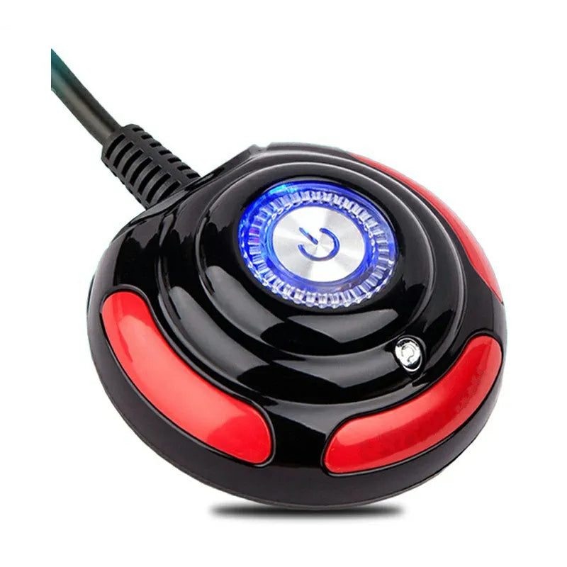 Black and red desktop computer switch with on/off button, reset button and 1.6m cable