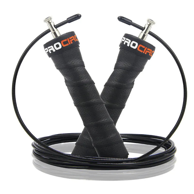 PROCIRCLE sweat-absorbent foam skipping rope with bearing skipping, black handles