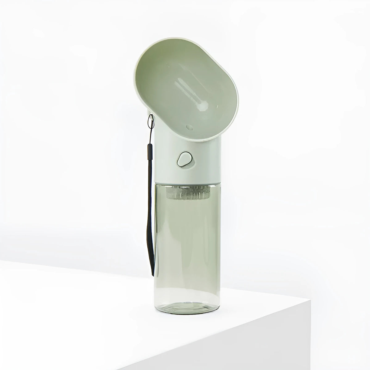 Pet Going Cup portable water drinking fountain for dogs and cats, 360ml capacity, light green colour, with filter components