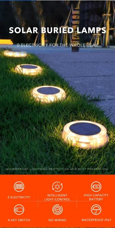 8 LED solar outdoor lawn lamp with IP67 waterproof rating and 1800mAh battery for garden path lighting