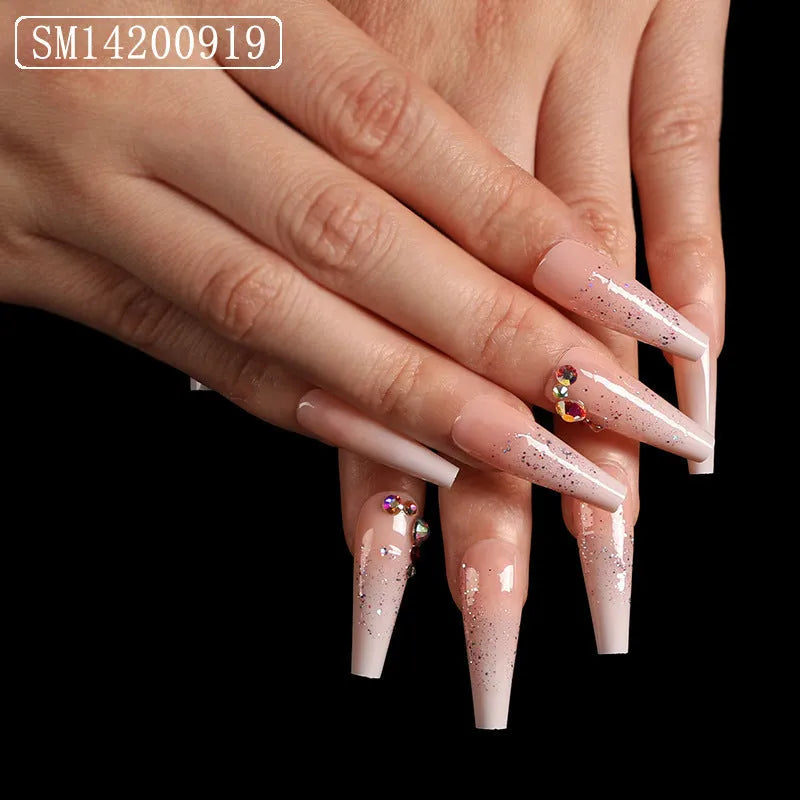 Assemble ballet nails trapezoidal coffin fake nails in 12 colour options with self-adhesive backing