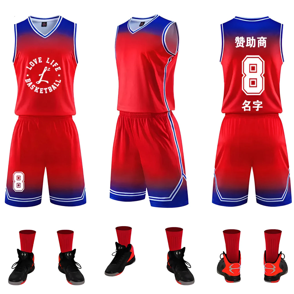 Gradient basketball jersey in black and white, front view, polyester fabric for sweat absorption