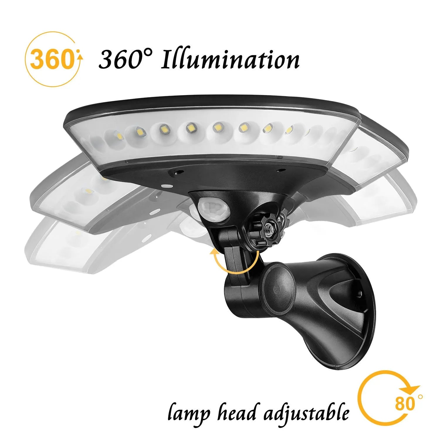 White solar-powered outdoor light with 360-degree LEDs and a top-mounted solar panel on a stake.