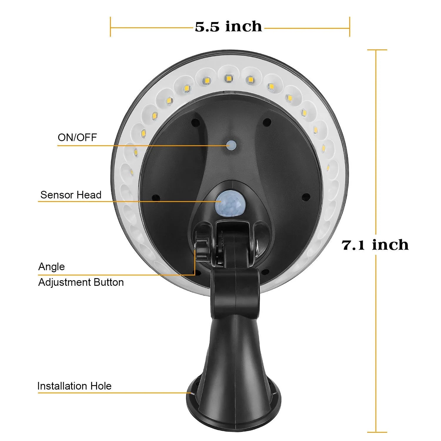 White solar-powered outdoor light with 360-degree LEDs and a top-mounted solar panel on a stake.