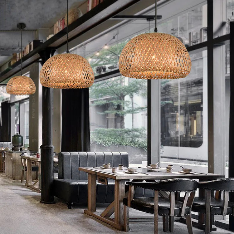 American Garden bamboo woven rattan chandelier 600mm rural style Southeast Asia lamp
