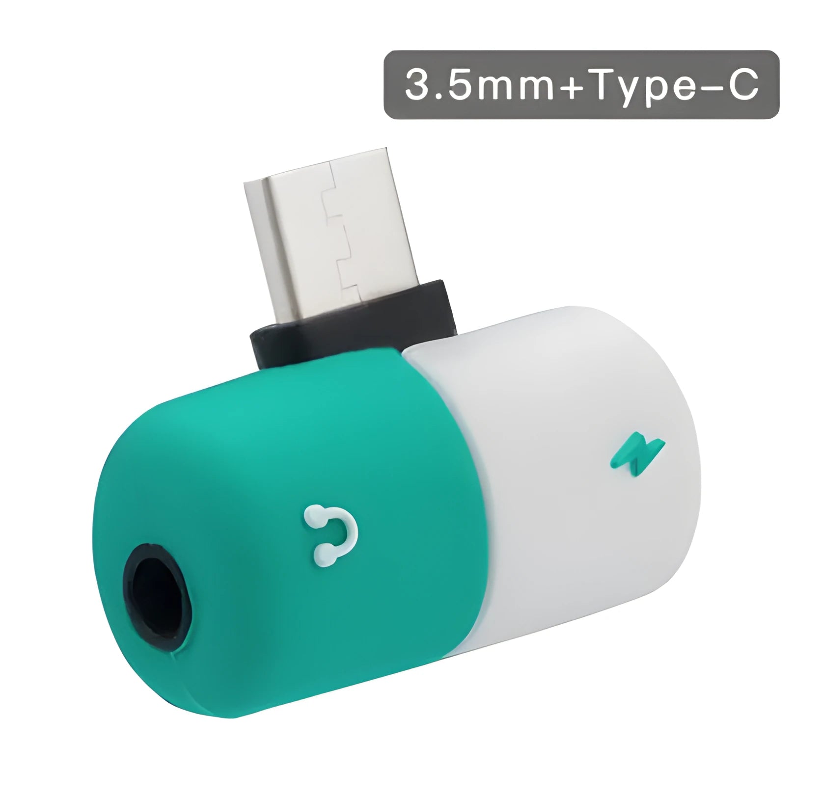 Blue and yellow 2-in-1 charging and audio adapter cable for Huawei phones next to a mobile device.