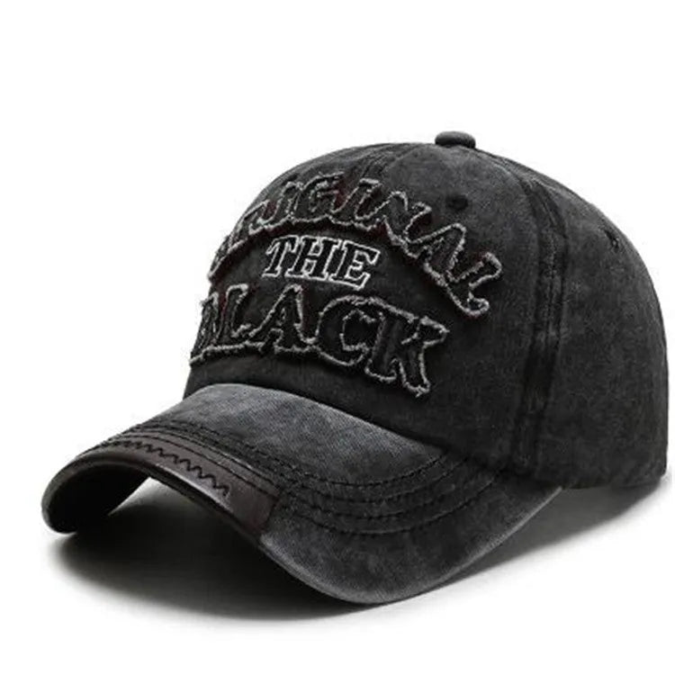 Men's cotton baseball cap with letter pattern, tapered crown, short brim, available in multiple colours