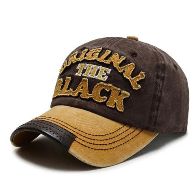 Men's cotton baseball cap with letter pattern, tapered crown, short brim, available in multiple colours