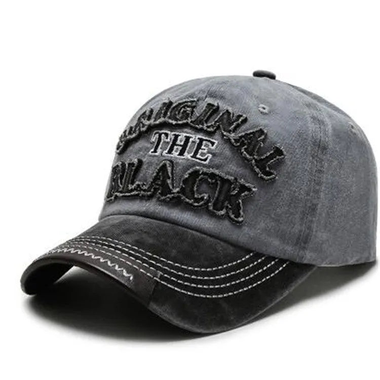 Men's cotton baseball cap with letter pattern, tapered crown, short brim, available in multiple colours