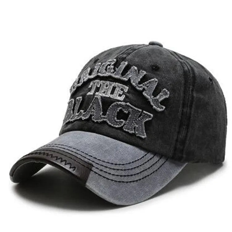 Men's cotton baseball cap with letter pattern, tapered crown, short brim, available in multiple colours