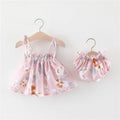 Baby summer cotton strap dress with flower pattern in blue, pink, yellow colours sizes 70-100cm