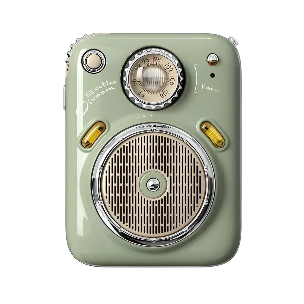 Compact FM Four in One Smart Bluetooth Speaker Radio in green, pink, red, or white colour.