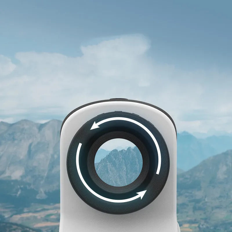 Black laser distance measuring instrument or ranging telescope for outdoor use.
