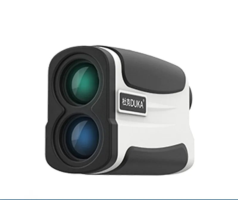 Black laser distance measuring instrument or ranging telescope for outdoor use.