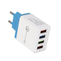 4-port USB mobile phone charger with illuminated indicators in multiple colour options