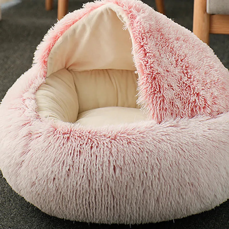 Semi-enclosed cat litter box in crystal velvet fabric, gentleman gray colour, 40cm diameter