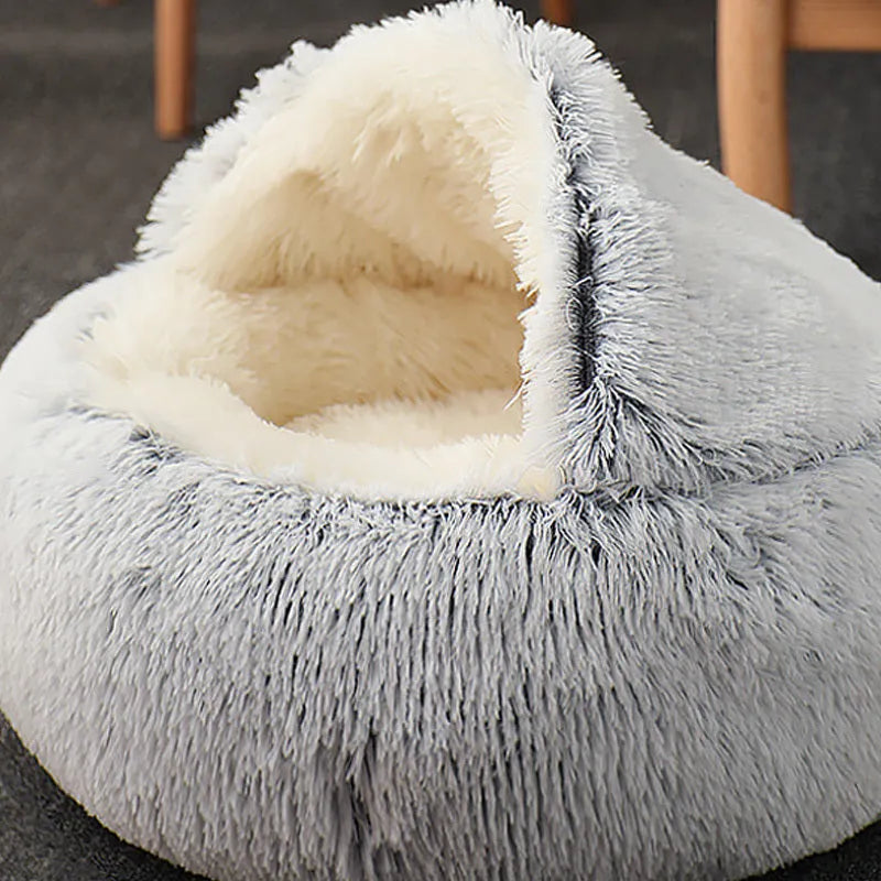 Semi-enclosed cat litter box in crystal velvet fabric, gentleman gray colour, 40cm diameter