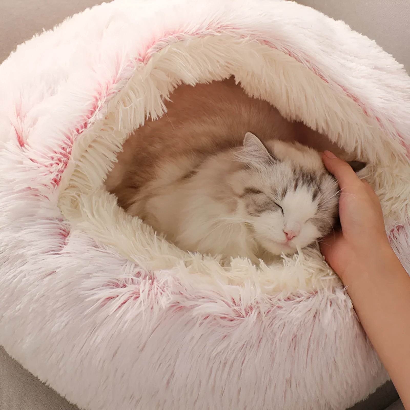Semi-enclosed cat litter box in crystal velvet fabric, gentleman gray colour, 40cm diameter