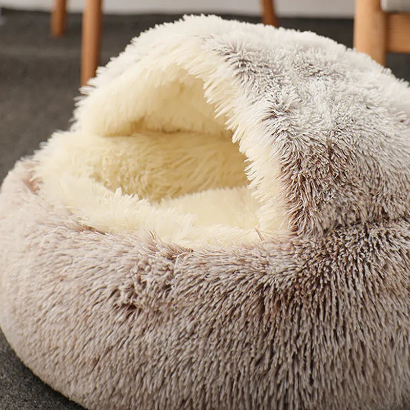 Semi-enclosed cat litter box in crystal velvet fabric, gentleman gray colour, 40cm diameter