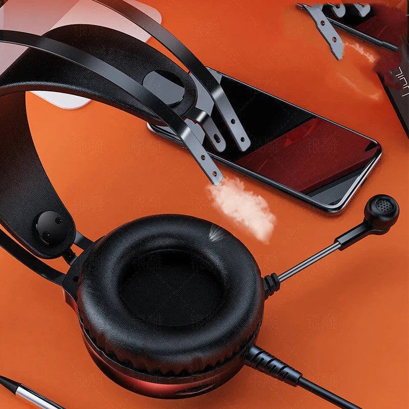 Black wired PC headset with over-ear design and adjustable microphone