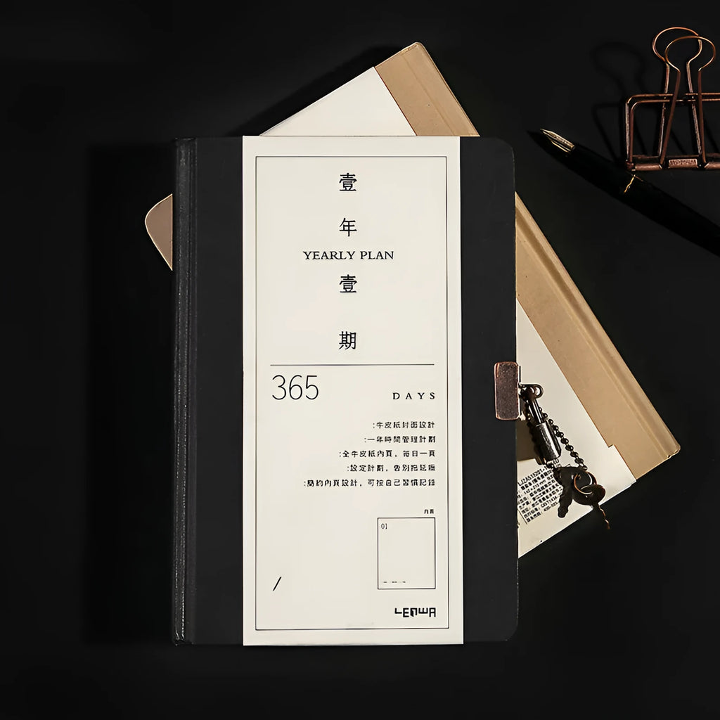 A5 hardcover locked diary in beige camel or ya black with 365 pages and integrated lock