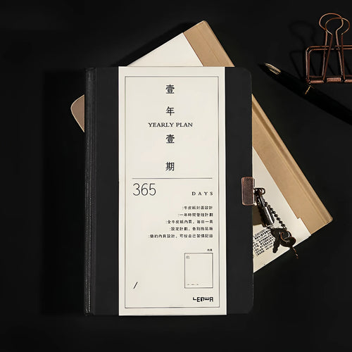 A5 hardcover locked diary in beige camel or ya black with 365 pages and integrated lock