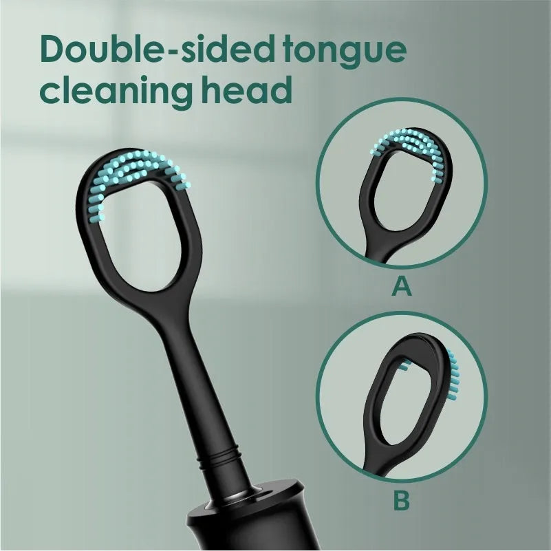 Household dental scaler kit with handle, three cleaning heads, storage tray, and USB charging cable.