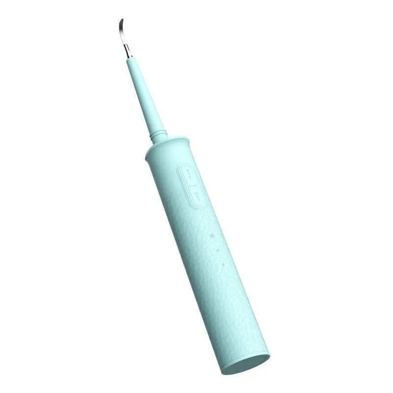 Household dental scaler kit with handle, three cleaning heads, storage tray, and USB charging cable.