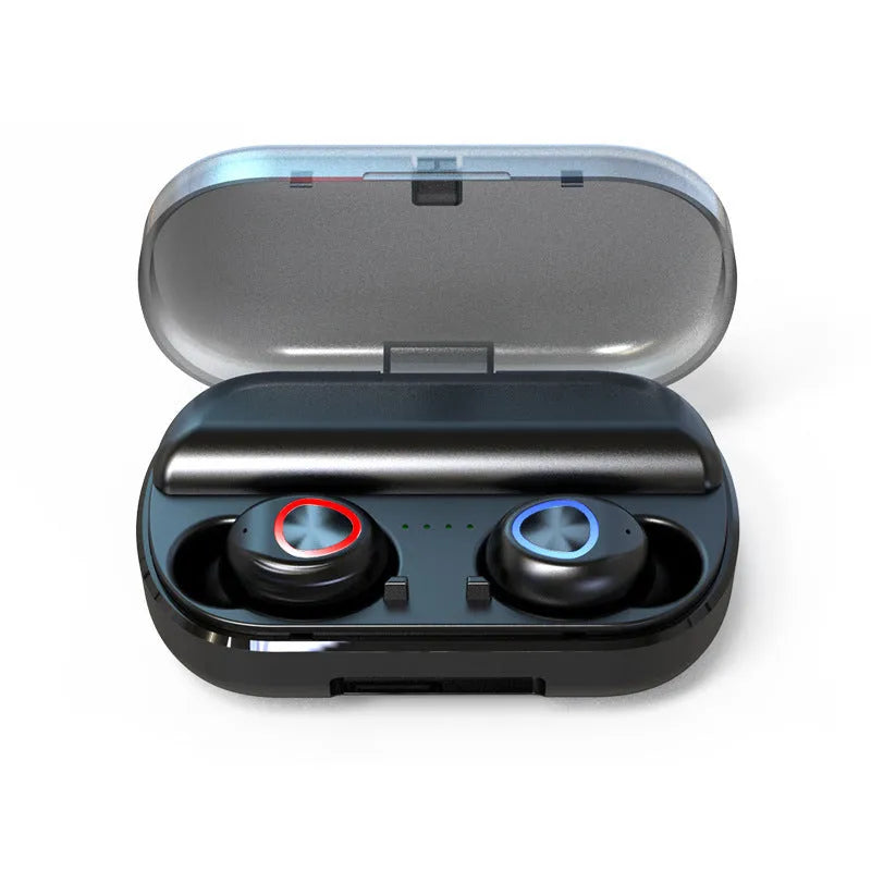 Black sports wireless Bluetooth headset V8 with earplug design for gym and running