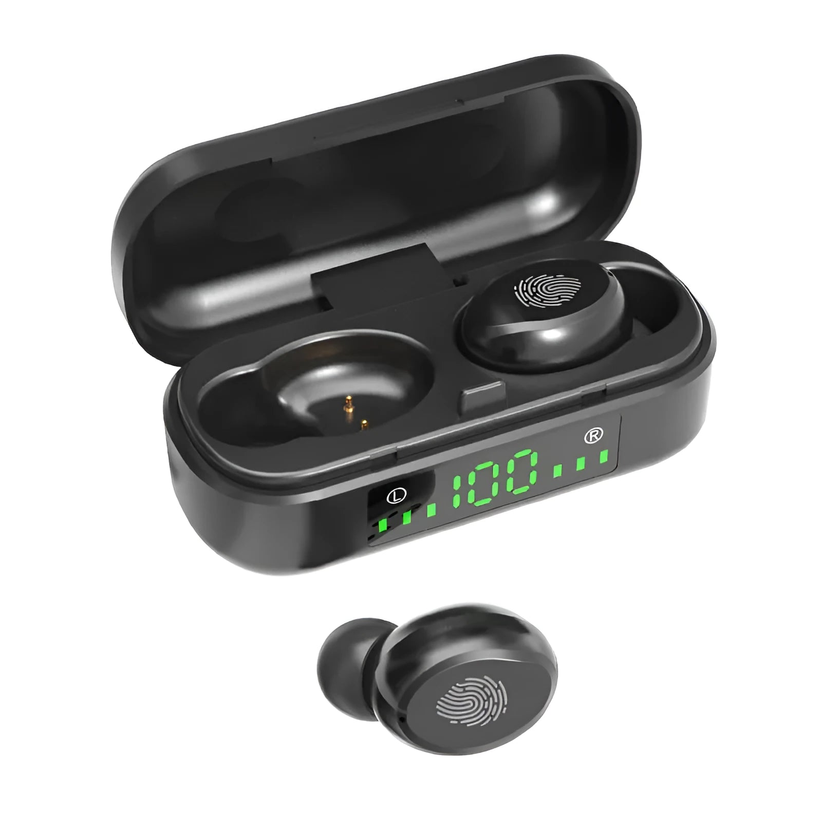 Black sports wireless Bluetooth headset V8 with earplug design for gym and running