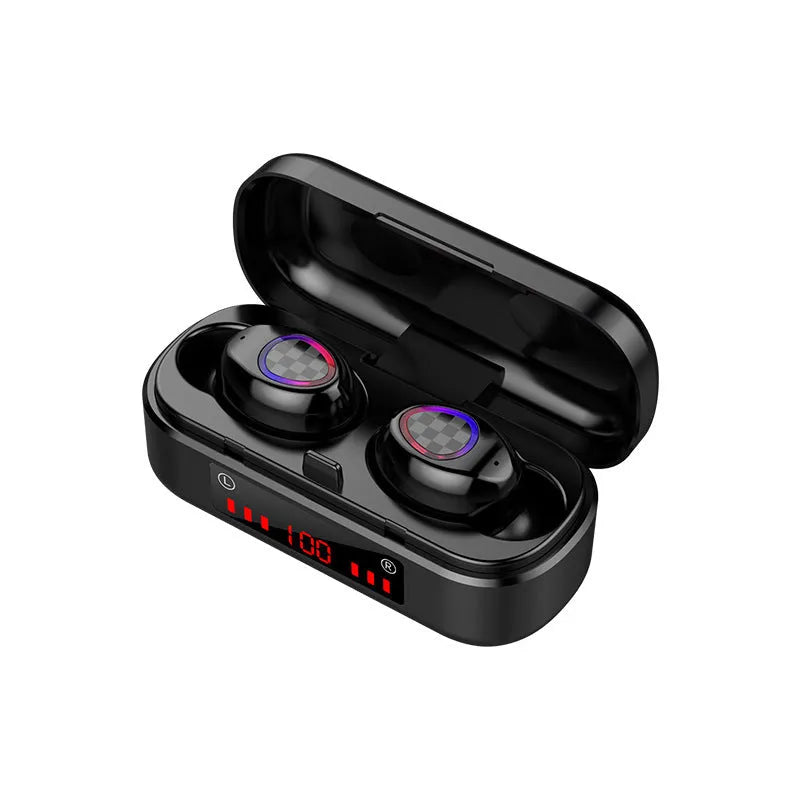 Black sports wireless Bluetooth headset V8 with earplug design for gym and running