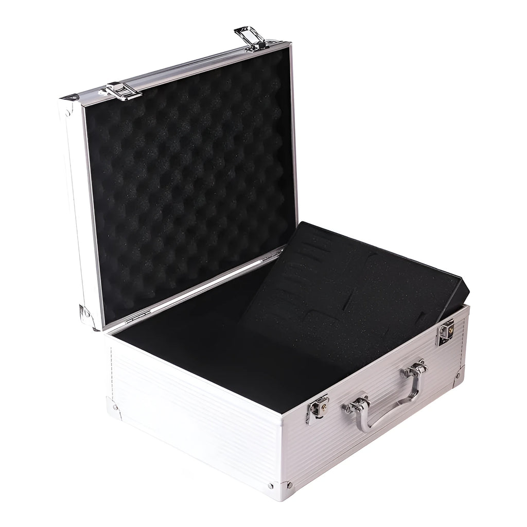 Black aluminium alloy tattoo equipment storage box for machine kits.