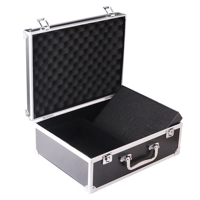 Black aluminium alloy tattoo equipment storage box for machine kits.