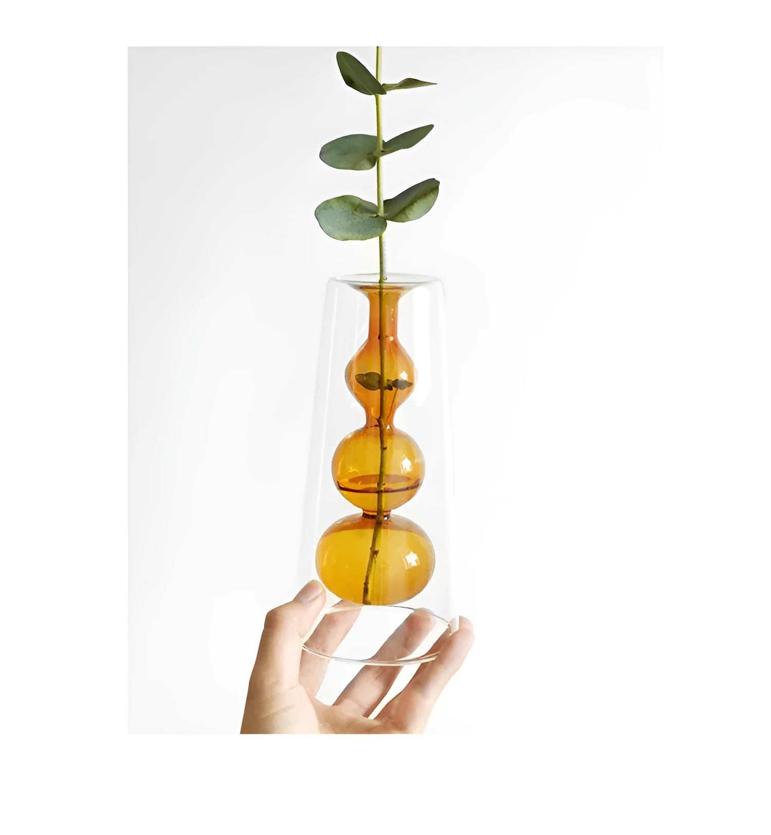 ReFound retro stained glass gourd vase in green for hydroponic flowers on a countertop