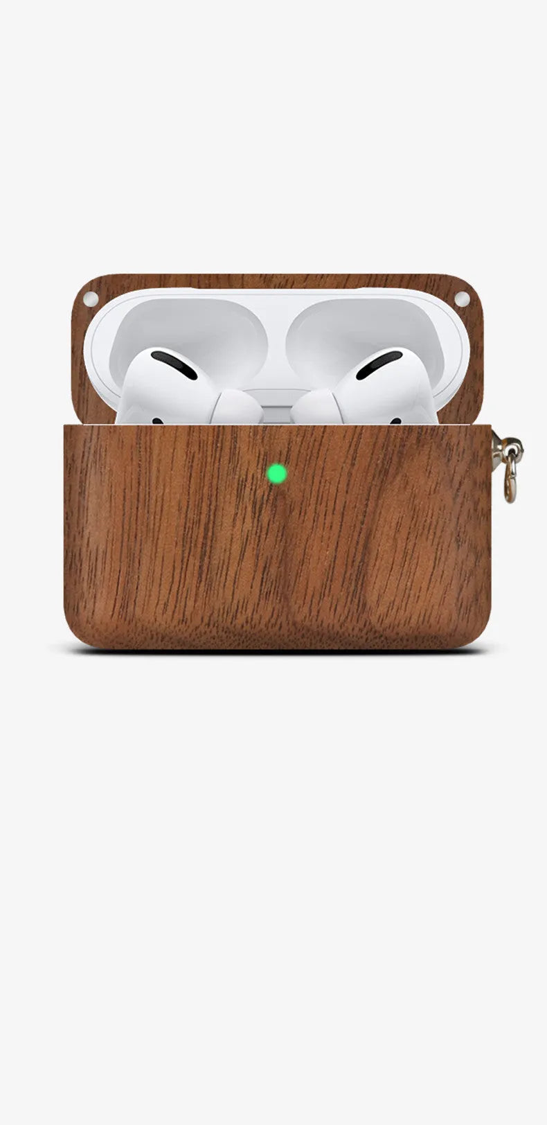 Solid wood earphone case in bamboo colour with lanyard, compatible with Apple Bluetooth earphones