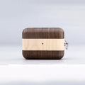 Solid wood earphone case in bamboo colour with lanyard, compatible with Apple Bluetooth earphones