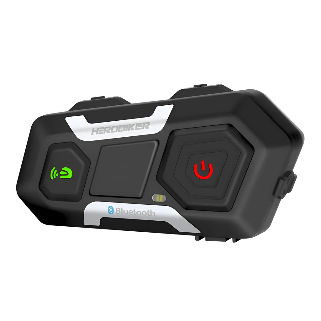 HEROBIKER motorcycle intercom helmet headset with black casing, waterproof design, and built-in speakers