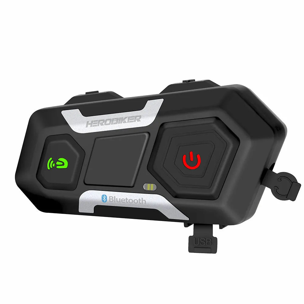 HEROBIKER motorcycle intercom helmet headset with black casing, waterproof design, and built-in speakers