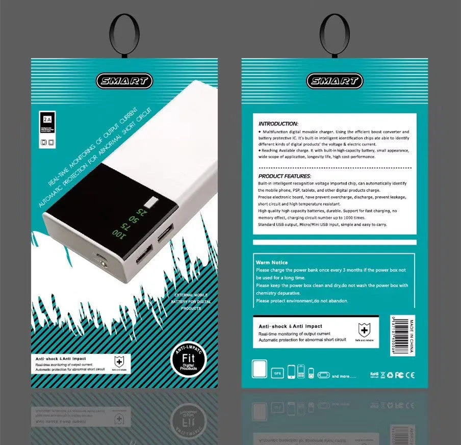 Black rice customised 20000mAh power bank showing 135x60x20mm dimensions